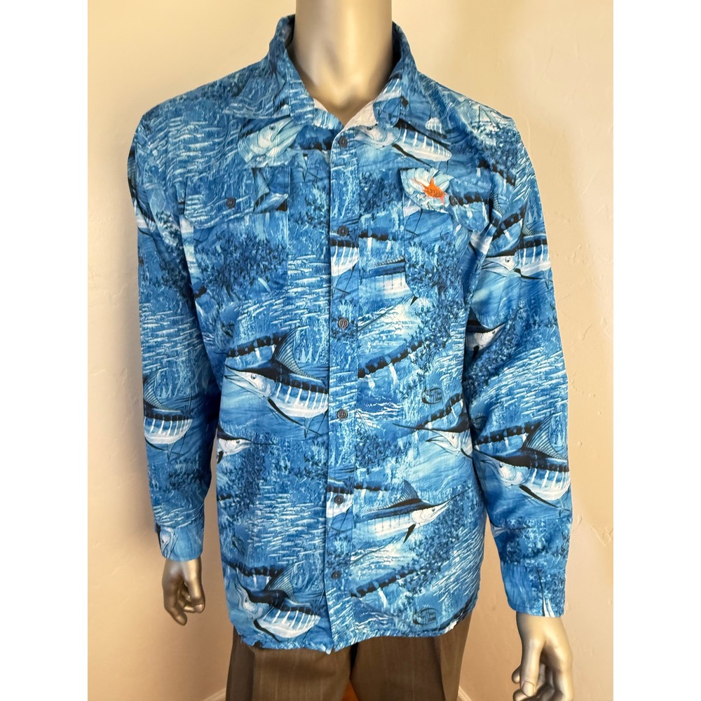 Guy Harvey‎ Men's Vented Camo Tech Fishing Long Sleeve Shirt Blue Size XL